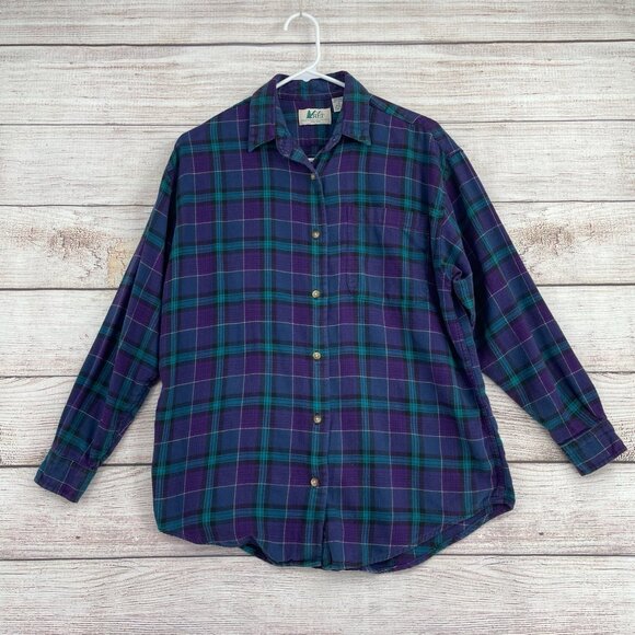 REI Tops - Vintage REI Plaid Flannel Button Down‎ Shirt Women's Size Medium Teal/Purple